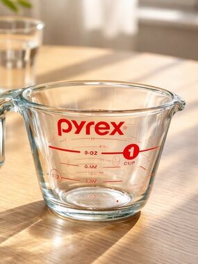 EUC PYREX Glass Measuring Cup 8 oz Red Lettering - Made in USA